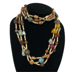 Ethnic / Tribal Necklace - Colorful Gemstone, Carved, Turquoise, & Bone Beads